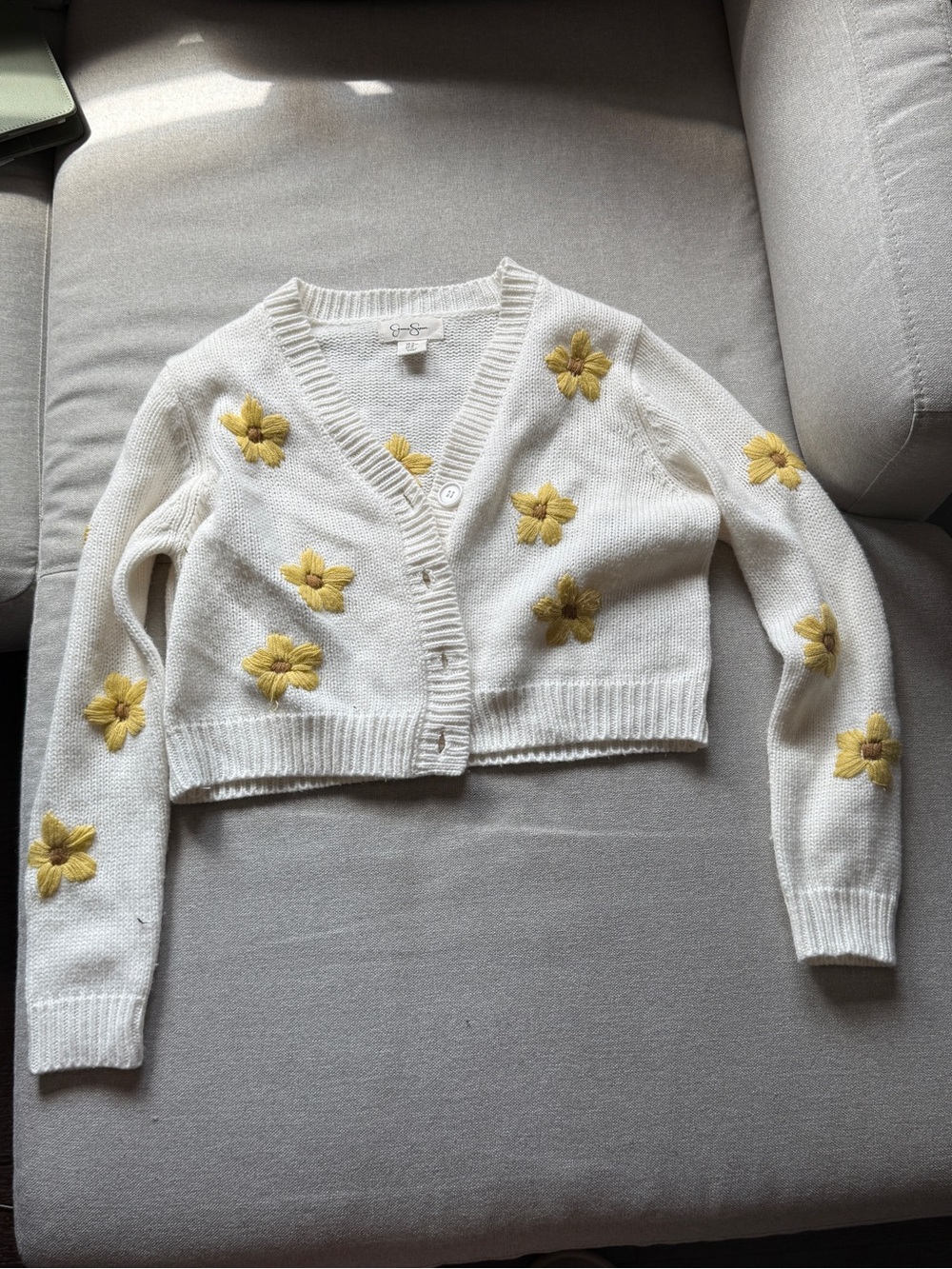 Jessica Simpson Cropped Cardigan with Yellow Flowers